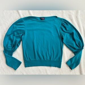 Divvi Up Teal Long Puff Sleeve Crop Top size S Vintage Balloon Sleeve Crop-top